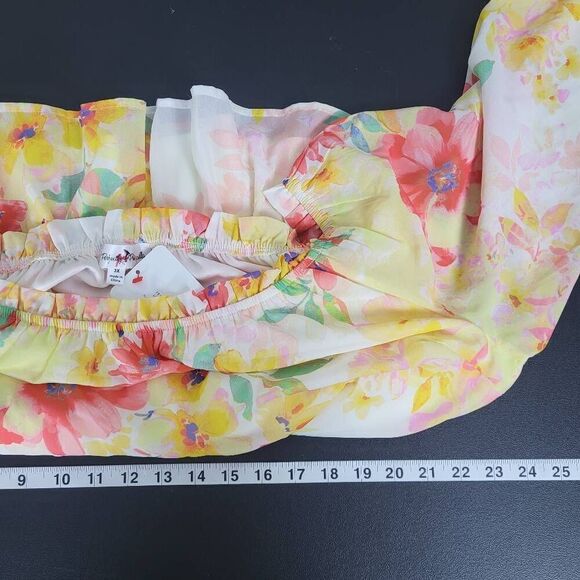 Perfectly Priscilla Womens 3X One Step Further Top Pink Yellow Floral Flowy NWT - Picture 6 of 7